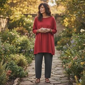 Bryn Walker Tunic Top Red M Bamboo Organic Cotton Minimalist Lagenlook Luxury